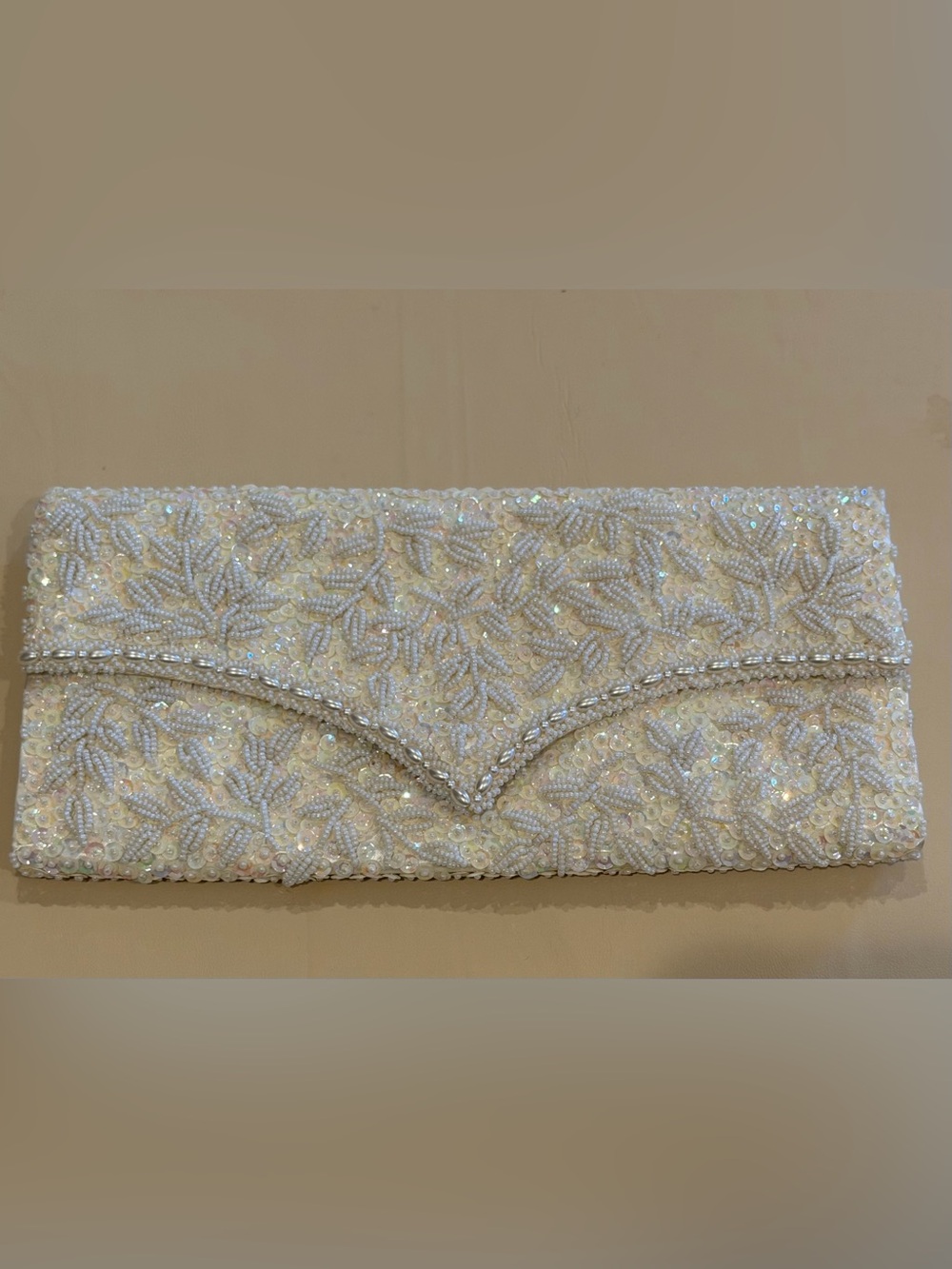 VINTAGE La Regale Embellished Ivory Sequin & Beaded Clutch